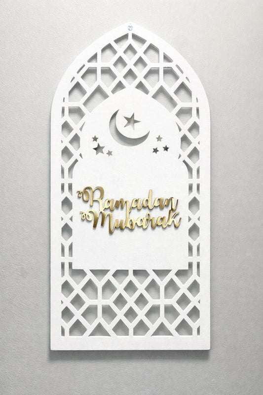 Eid and Ramadan Mubarak Reversible Wall Art | Double-Sided Islamic Door Sign Muslim Home Gift
