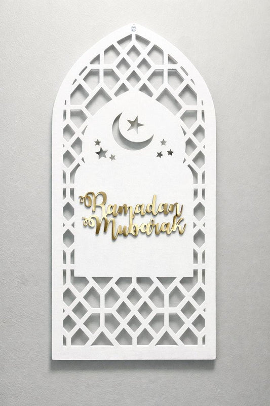 Eid and Ramadan Mubarak Reversible Wall Art | Double-Sided Islamic Door Sign Muslim Home Gift
