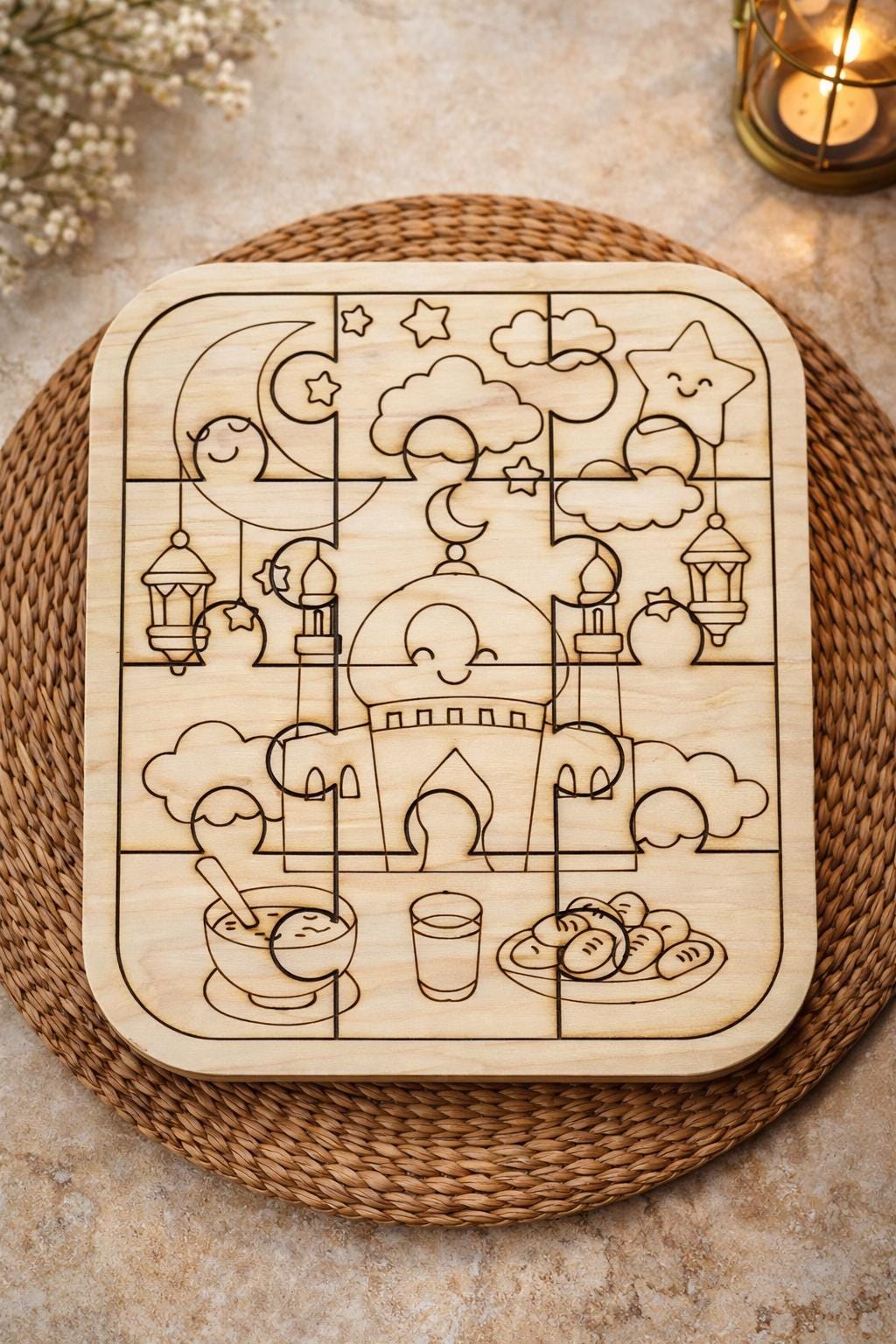 Ramadan & Eid Color Your Own Puzzle Set | Islamic Wooden Jigsaw Activities for Kids