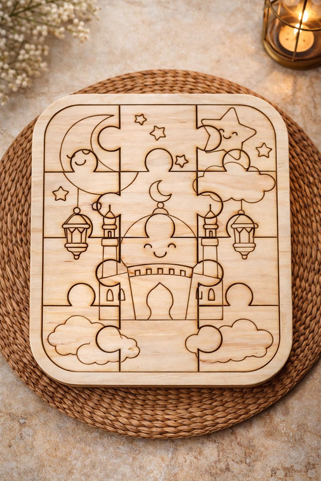 Ramadan & Eid Color Your Own Puzzle Set | Islamic Wooden Jigsaw Activities for Kids