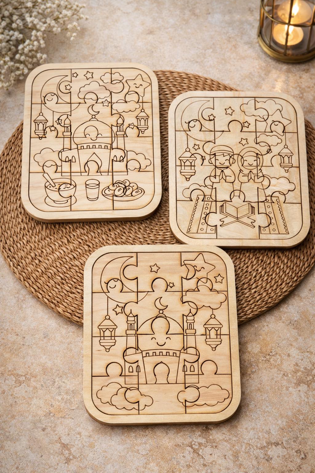 Ramadan & Eid Color Your Own Puzzle Set | Islamic Wooden Jigsaw Activities for Kids