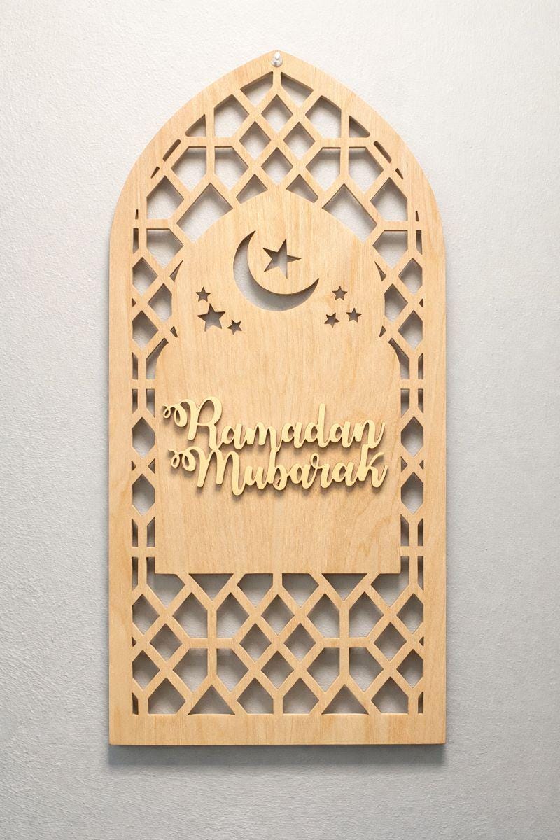 Eid and Ramadan Mubarak Reversible Wall Art | Double-Sided Islamic Door Sign Muslim Home Gift