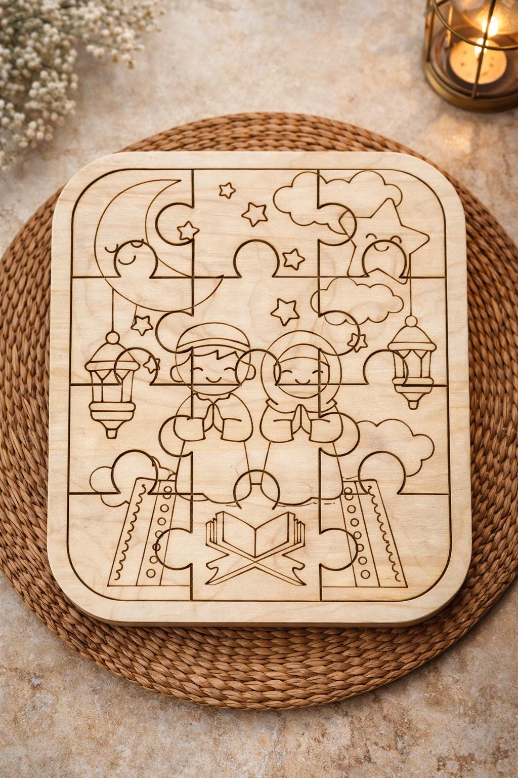 Ramadan & Eid Color Your Own Puzzle Set | Islamic Wooden Jigsaw Activities for Kids