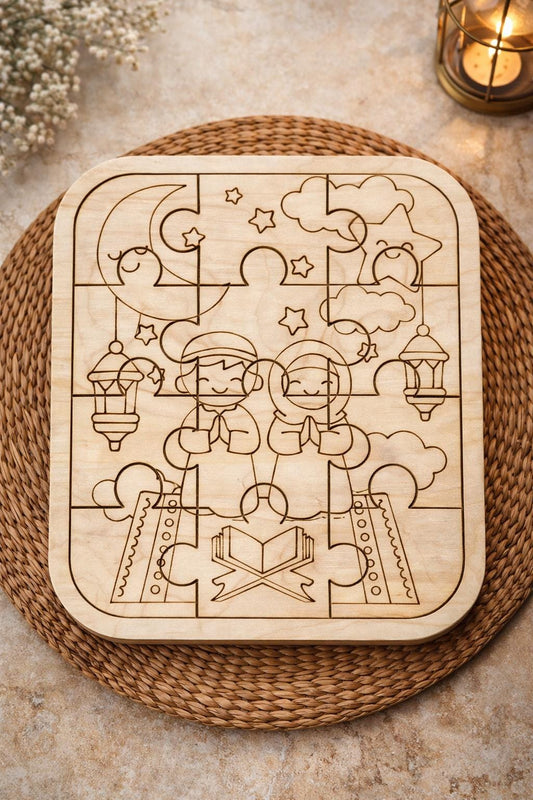 Ramadan & Eid Color Your Own Puzzle Set | Islamic Wooden Jigsaw Activities for Kids