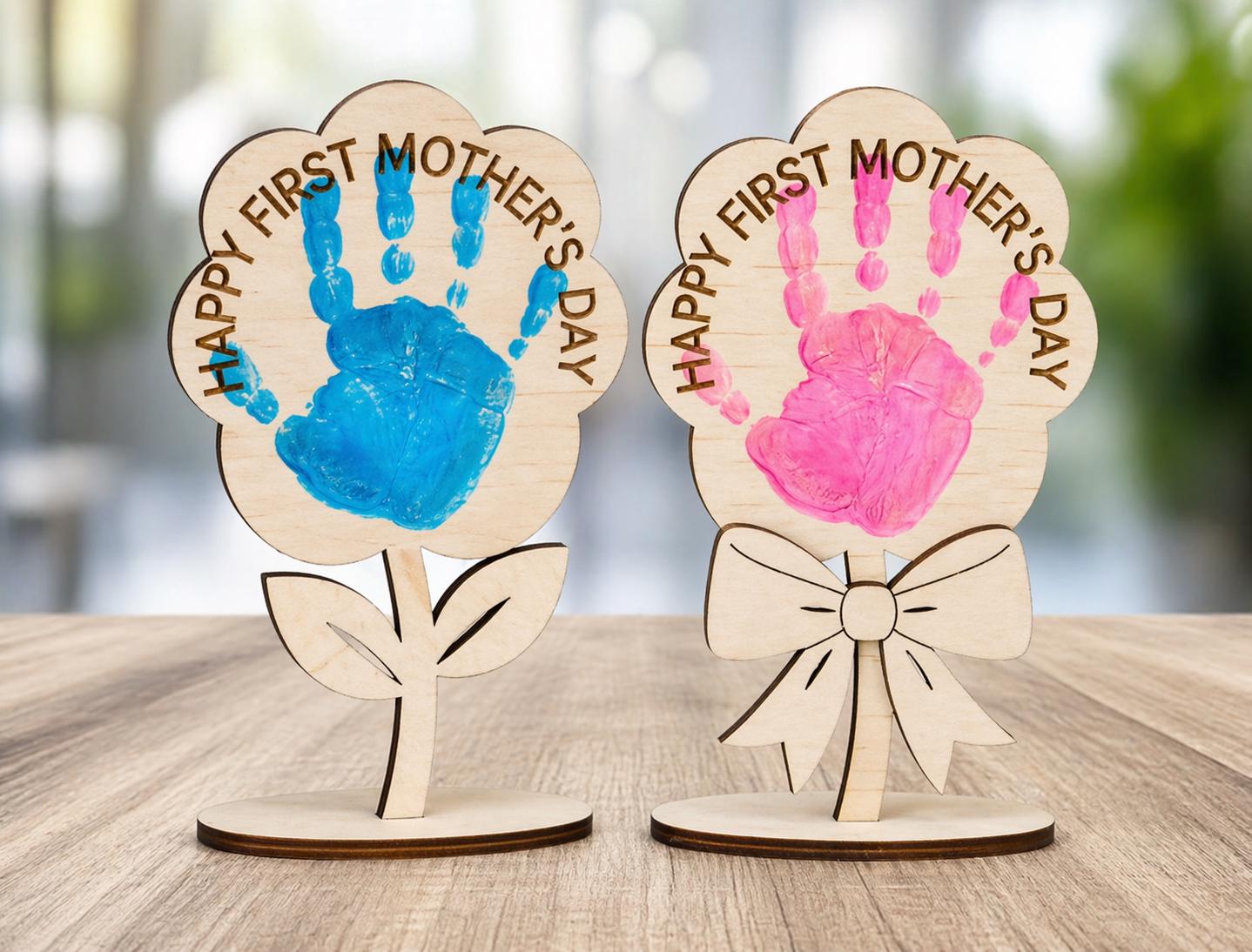 Personalized First Mother’s Day | Mother's Day | Handprint Flower Sign | Wooden Baby Handprint Keepsake | New Mom Gift | DIY Handprint Kit