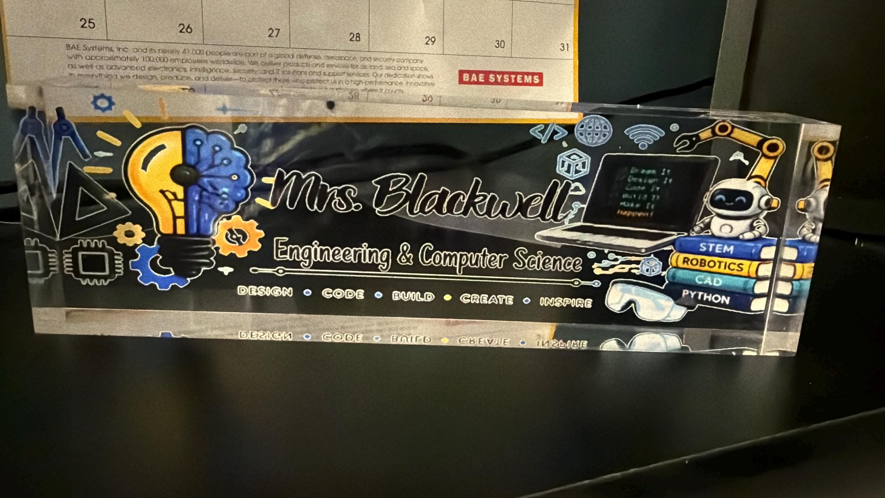 Custom Acrylic Desk Name Plate for Teachers and Professionals | Personalized Office Decor