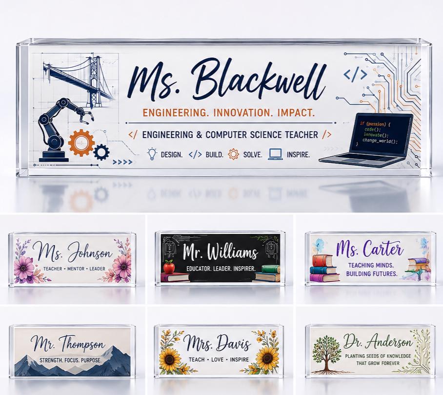 Custom Acrylic Desk Name Plate for Teachers and Professionals | Personalized Office Decor