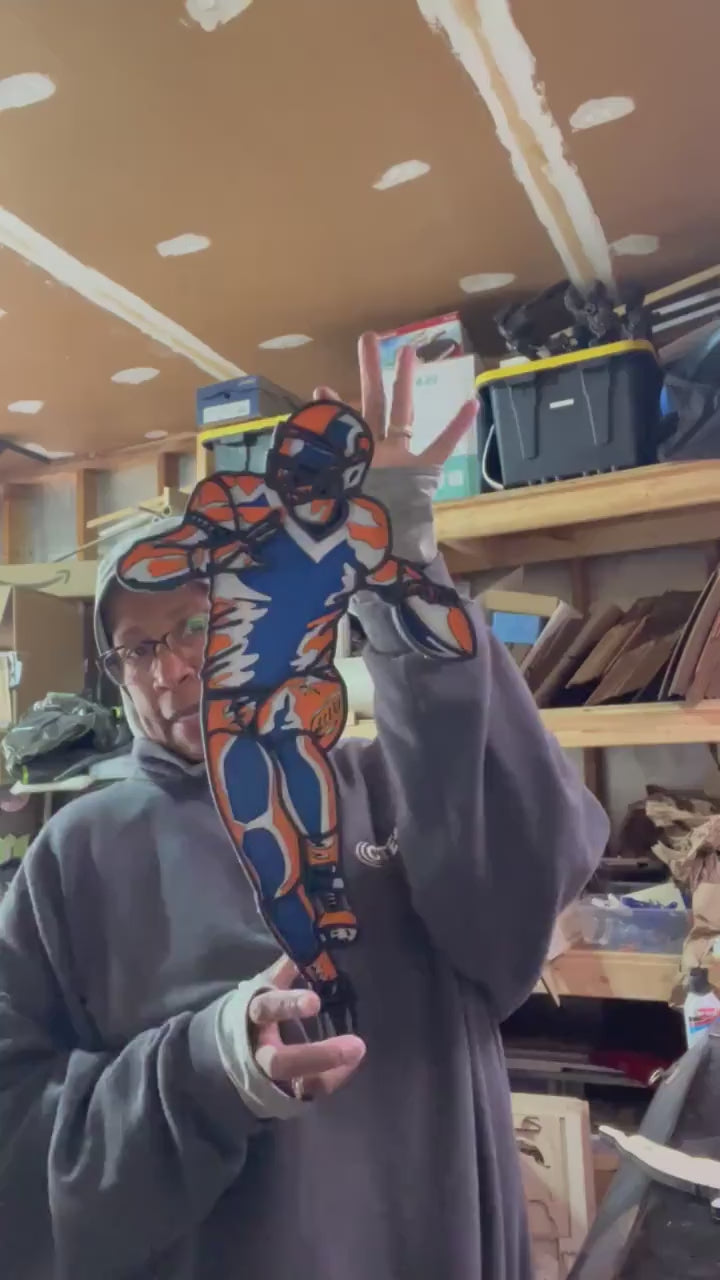 Custom Layered Football Player Wall Art – Personalized Team Colors & Number – Laser Cut Wooden Sports Decor